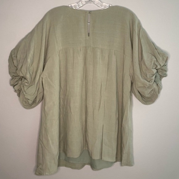 Heyson Women's NWT Sage Green Short Sleeve Blouse Pleated Shirt Puff Sleeve Top - Picture 5 of 16